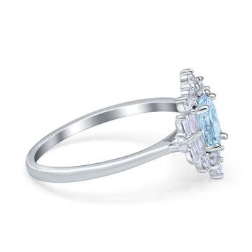Oval Cut Halo Vintage Wedding Ring Simulated Aquamarine CZ 925 Sterling Silver